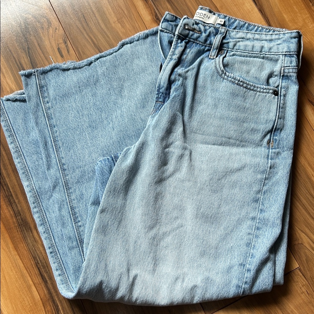 Hidden High Waist Raw Hem Crop Wide Leg Jeans - 25 - Picture 4 of 7
